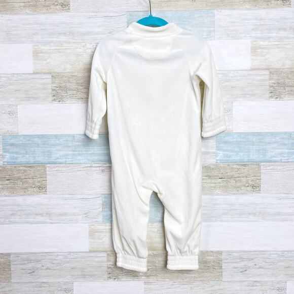 Nike Velour Jumpsuit Cream Zip Up Embroidered Logo Kangaroo Pocket Baby Girl 18M - Picture 4 of 7
